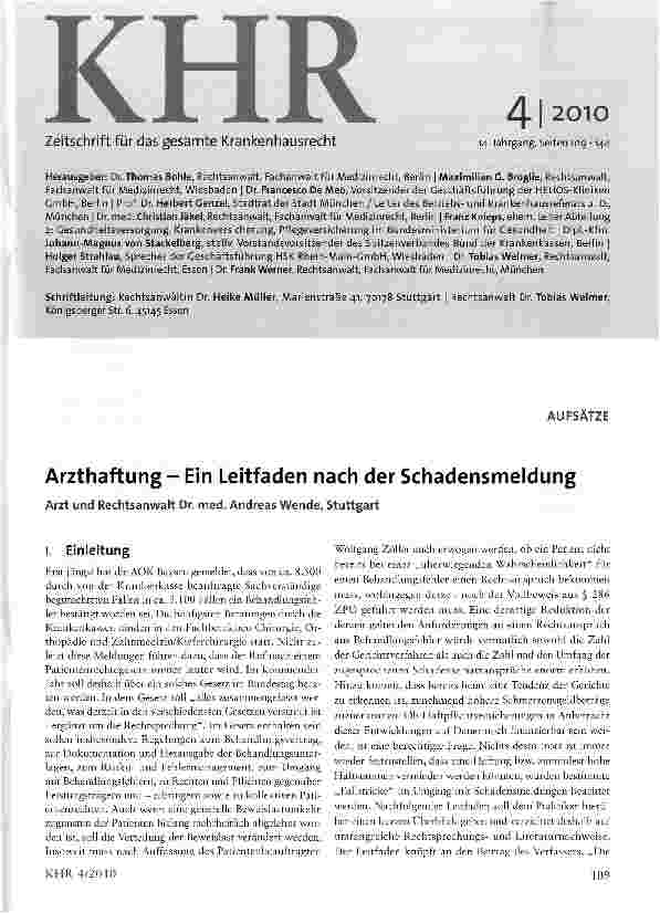 Vorschauseite 1: Arzthaftung - Ein Leitfaden nach der Schadensmeldung