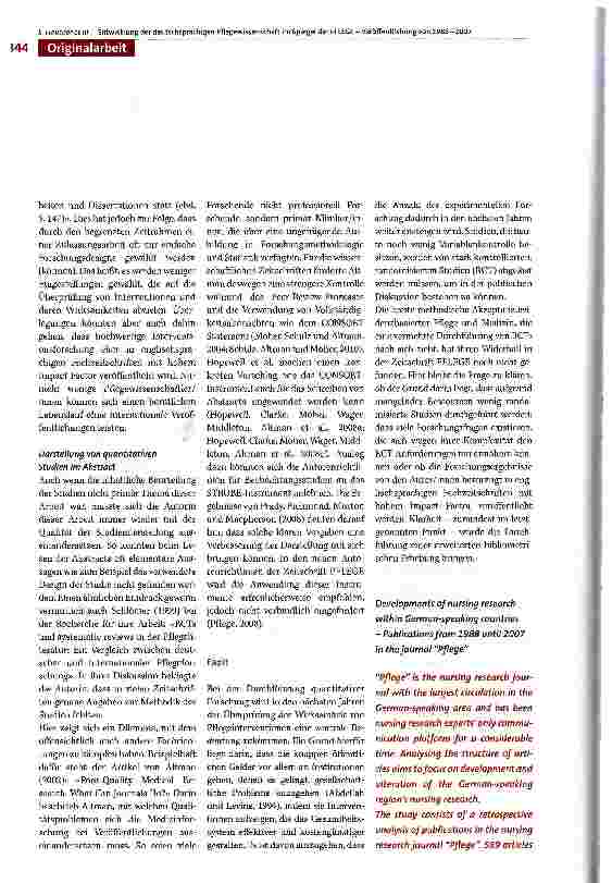 Vorschauseite 6: Entwicklungen der deutschsprachigen Pflegewissenschaft im Spiegel der PFLEGE -Veröffentlichung von 1988-2007