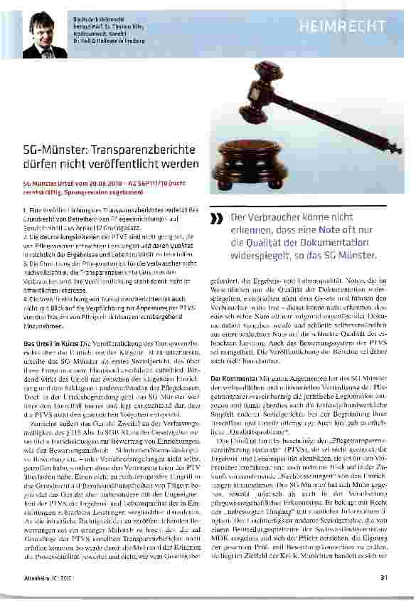 Vorschauseite 1: SG-Münster: Transparenzberichte dürfen nicht veröffentlicht werden