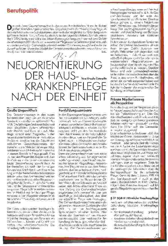 Vorschauseite 1: Neuorientierung der Hauskrankenpflege nach der Einheit
