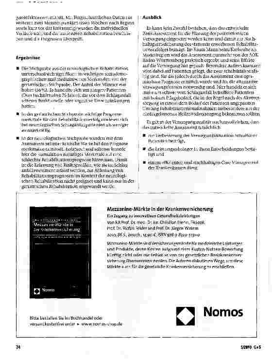 Vorschauseite 6: Die Krankenkasse als Gestalterin der Versorgung am Beispiel des geriatrischen Schlaganfallpatienten