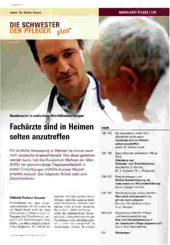 Vorschauseite 1: Fachärzte sind in Heimen selten anzutreffen