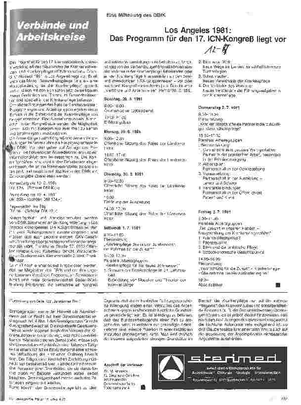 Vorschauseite 1: Los Angeles 1981: Das Programm für den 17. ICN-Kongreß liegt vor.
