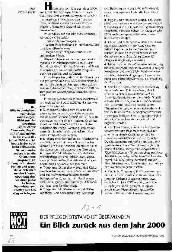 Vorschauseite 1: Der Pflegenotstand ist überwunden Ein Blick zurück aus dem Jahr 2000