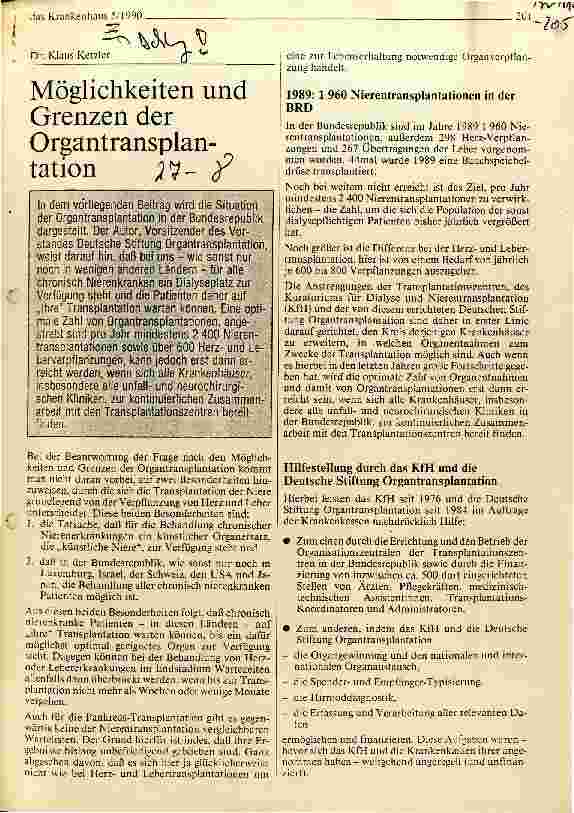 Vorschauseite 1: Möglichkeiten und Grenzen der Organtransplantation