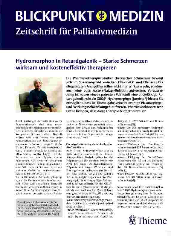 Vorschauseite 1: Hydromorphon in Retardgalenik - Starke Schmerzen wirksam und kosteneffektiv therapieren