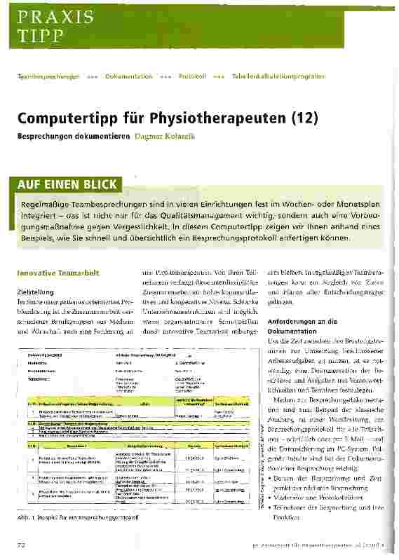 Vorschauseite 1: Computertipp für Physiotherapeuten (12)
