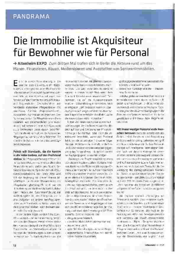 Vorschauseite 1: Die Immobilie ist Akquisiteur für Bewohner wie für Personal