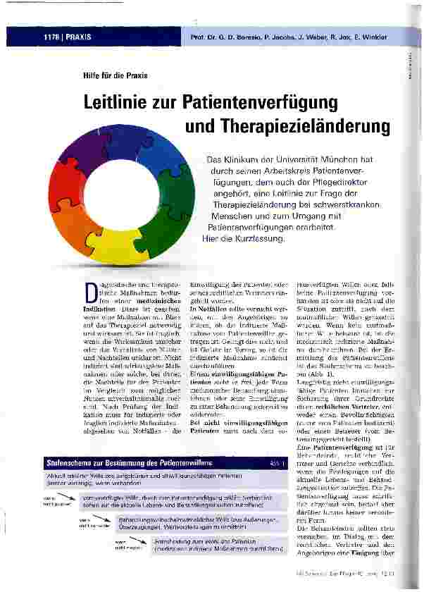 Vorschauseite 1: Hilfe für die PraxisLeitlinie zur Patientenverfügung und Therapiezieländerung
