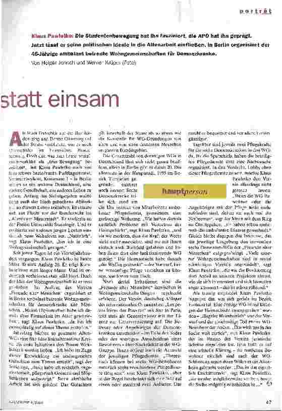 Vorschauseite 2: Gemeinsam statt einsam Porträt