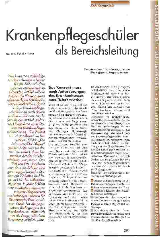 Vorschauseite 1: Krankenpflegeschüler als Bereichsleitung Verantwortung übernehmen, Grenzen kennenlernen, Ängste abbauen