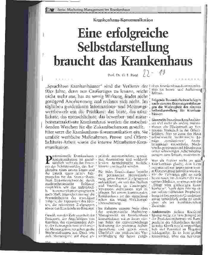 Vorschauseite 1: Eine erfolgreiche Selbstdarstellung braucht das Krankenhaus