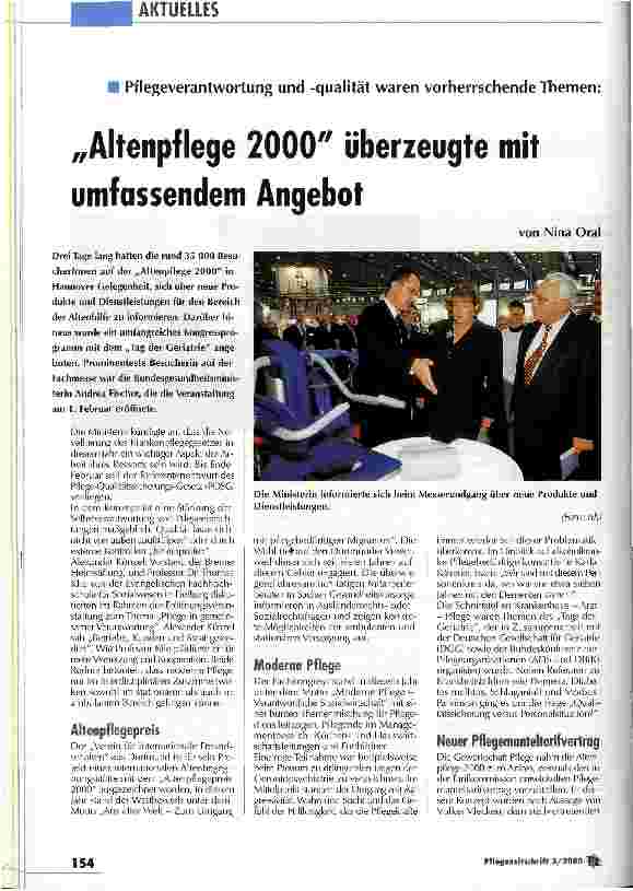 Vorschauseite 1: Altenpflege 2000 überzeugte mit umfassendem Angebot Pflegerverantwortung und -qualität waren vorherrschende Themen