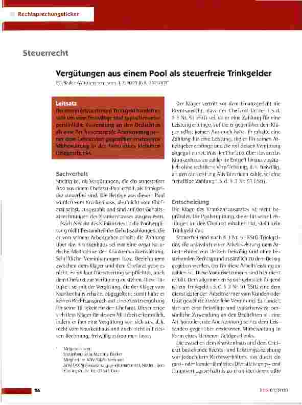 Vorschauseite 1: Vergütungen aus einem Pool als steuerfreie Trinkgelder