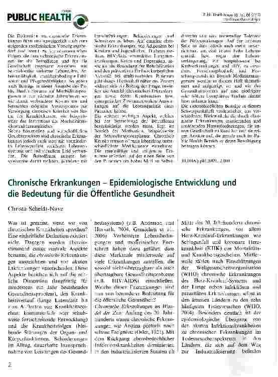 Vorschauseite 1: Chronische Erkrankungen - Epidemiologische Entwicklung und die Bedeutung für die Öffentliche Gesundheit