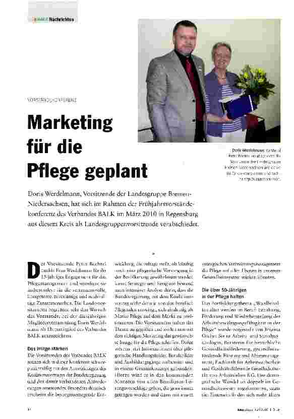 Vorschauseite 1: Marketing für die Pflege geplant