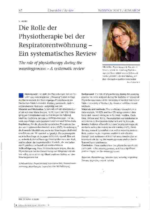 Vorschauseite 1: Die Rolle der Physiotherapie bei der Respiratorentwöhnung -Ein systematisches Review
