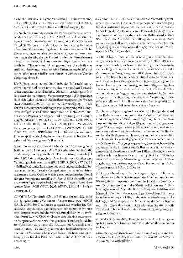 Vorschauseite 4: Unangemessene unsachliche Einflussnahme auf die ärztliche Behandlungstätigkeit§§ 3, 4 Nr. 1, Nr. n UWG; §§ 3 Abs. 2 , 34 Abs. 5 ÄBerufsO