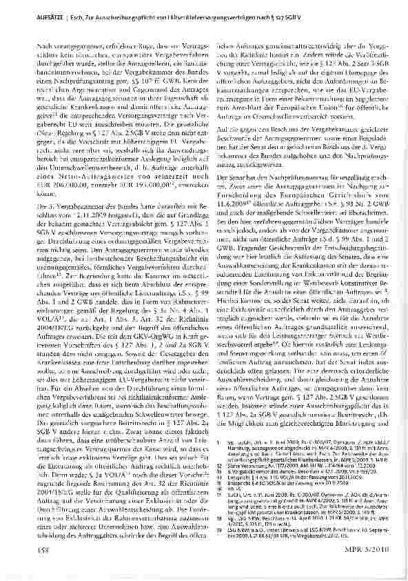 Vorschauseite 3: Zur Ausschreibungspflicht von Hilfsmittelversorgungsverträgen nach § 127 SGB V- Anmerkung zum Beschluss des LSG NRW vom 14.4.2010 - L 21 KR 69/09 SFB