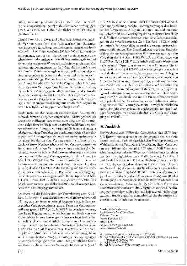 Vorschauseite 5: Zur Ausschreibungspflicht von Hilfsmittelversorgungsverträgen nach § 127 SGB V- Anmerkung zum Beschluss des LSG NRW vom 14.4.2010 - L 21 KR 69/09 SFB