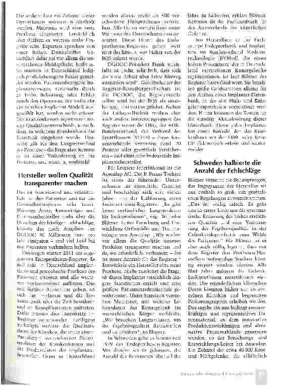 Vorschauseite 2: Qualitätsoffensive mit neuem Prothesen-Register