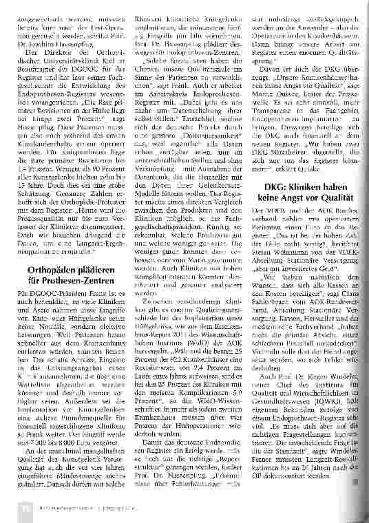 Vorschauseite 3: Qualitätsoffensive mit neuem Prothesen-Register