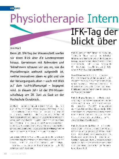 Vorschauseite 1: Physiotherapie International: IFK-Tag der Wissenschaft blickt über Landesgrenzen hinaus