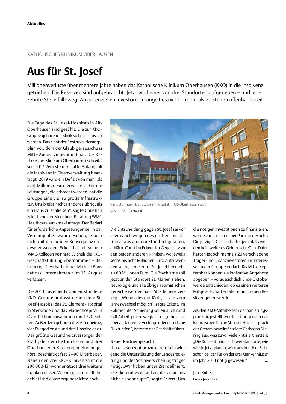 Vorschauseite 1: Katholisches Klinikum Oberhausen: Aus für St. Josef