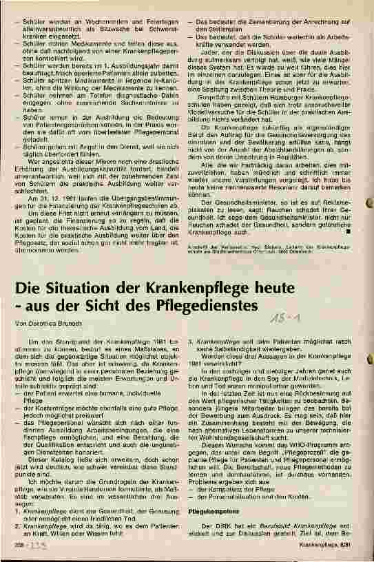 Vorschauseite 1: Die Situation der Krankenpflege heute - aus der Sicht des Pflegedienstes
