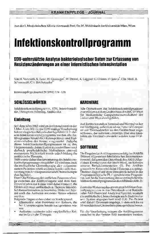 Vorschauseite 1: Infektionskontrollprogramm - EDV-unterstützte Analyse bakteriologischer Daten zur Erfassung von Resistenzänderungen