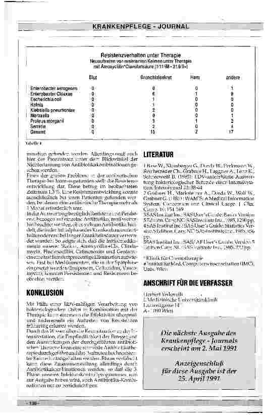 Vorschauseite 5: Infektionskontrollprogramm - EDV-unterstützte Analyse bakteriologischer Daten zur Erfassung von Resistenzänderungen