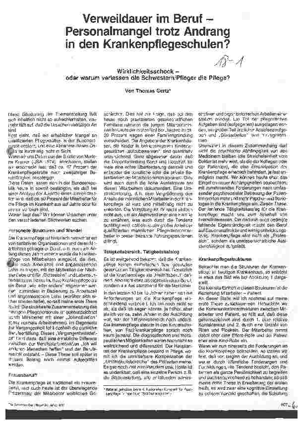Vorschauseite 1: Verweildauer im Beruf - Personalmangel trotz Andrang in den Krankenpflegeschulen?