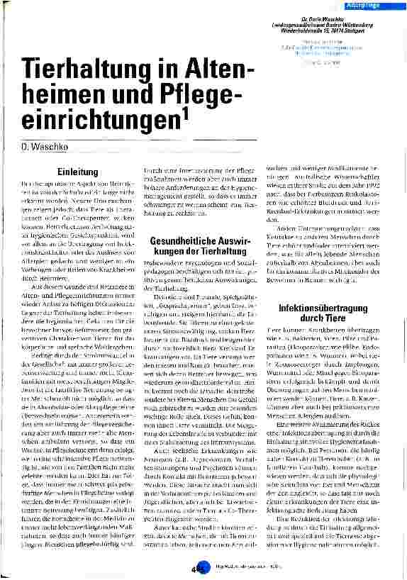 Vorschauseite 1: Tierhaltung in Altenheimen und Pflegeeinrichtungen