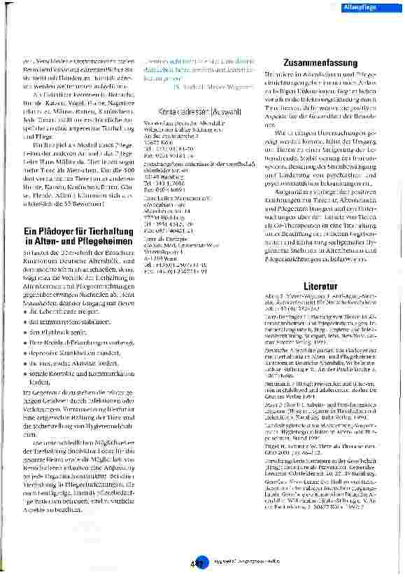 Vorschauseite 3: Tierhaltung in Altenheimen und Pflegeeinrichtungen