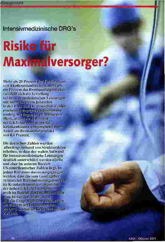 Vorschauseite 1: Risiko für Maximalversorger? Intensivmedizinische DRG´s