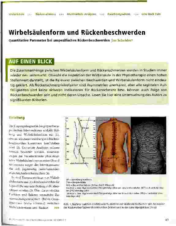 Vorschauseite 1: Wirbelsäulenform und RückenbeschwerdenQuantitative Parameter bei unspezifischen Rückenbeschwerden