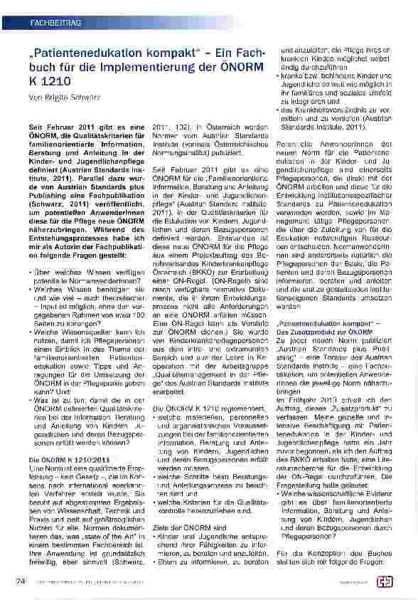 Vorschauseite 1: „Patientenedukation kompakt - Ein Fachbuch für die Implementierung der ÖNORM K 1210