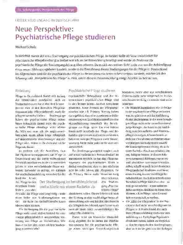 Vorschauseite 1: ERSTER STUDIENGANG IN DEUTSCHLANDNeue Perspektive: Psychiatrische Pflege studieren