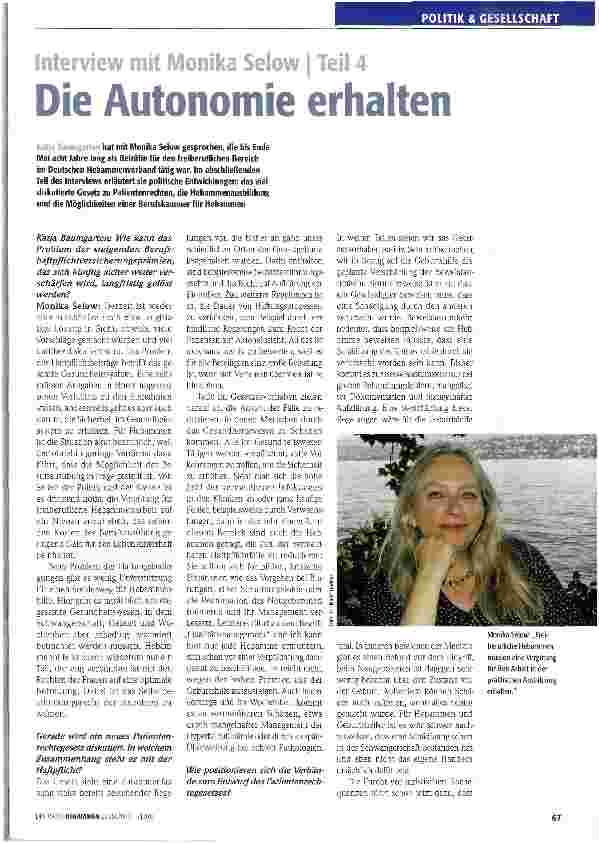 Vorschauseite 1: Interview mit Monika Selow Teil 4 Die Autonomie erhalten