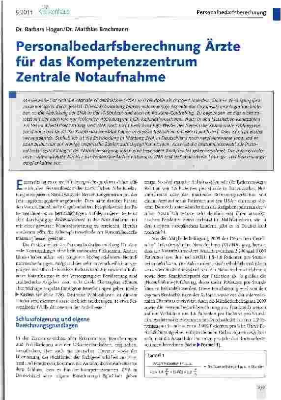 Vorschauseite 1: Personalbedarfsberechnung Ärzte für das Kompetenzzentrum Zentrale Notaufnahme