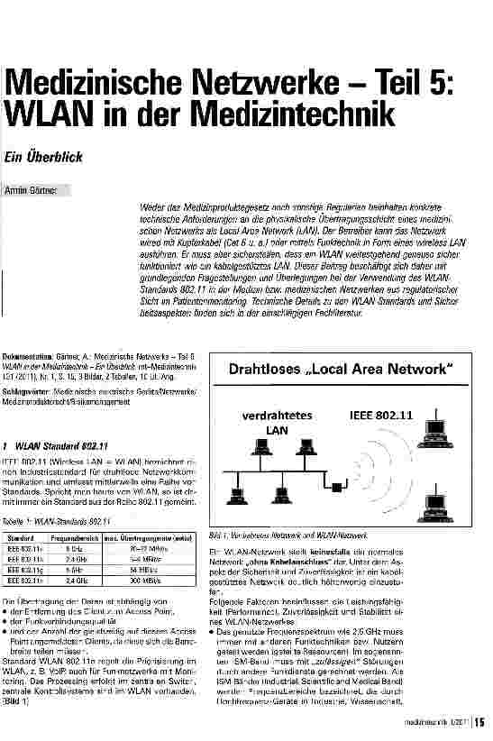 Vorschauseite 1: Medizinische Netzwerke - Teil 5: WLAN in der Medizintechnik Ein Überblick
