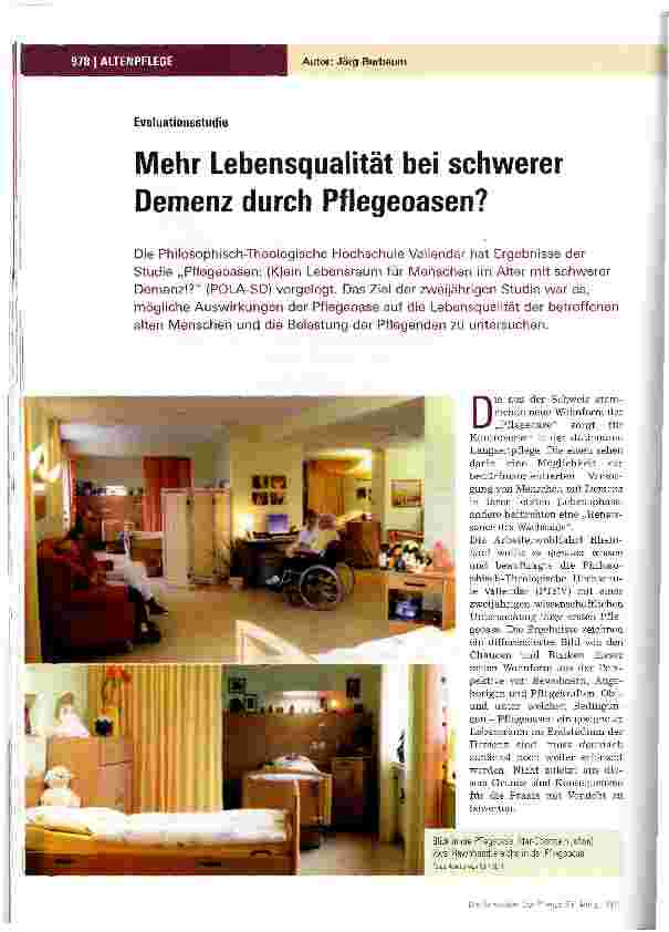 Vorschauseite 1: Mehr Lebensqualität bei schwerer Demenz durch Pflegeoasen?