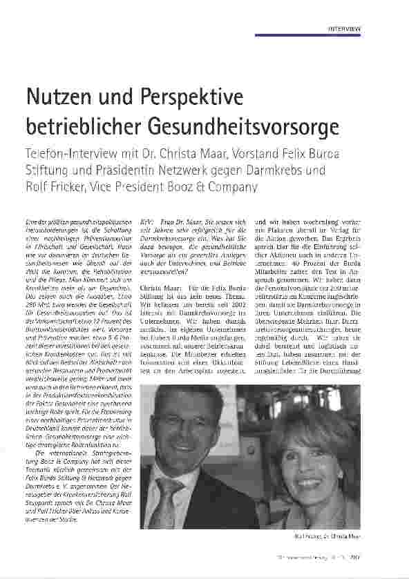 Vorschauseite 1: Nutzen und Perspektive betrieblicher Gesundheitsvorsorge