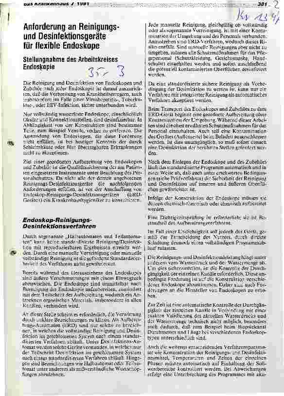 Vorschauseite 1: Anforderung an Reinigungsund Desinfektionsgeräte für flexible Endoskope - Stellungnahme des Arbeitskreises Endoskopie