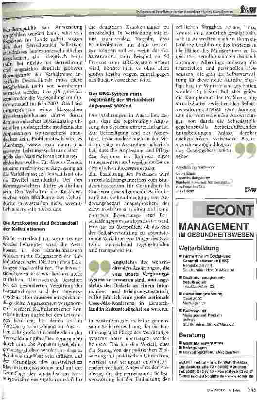Vorschauseite 4: Das australische DRG-System ist auf Deutschland übertragbar