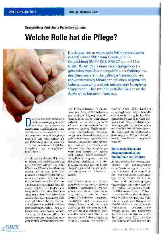 Vorschauseite 1: Spezialisierte Ambulante PalliativversorgungWelche Rolle hat die Pflege?