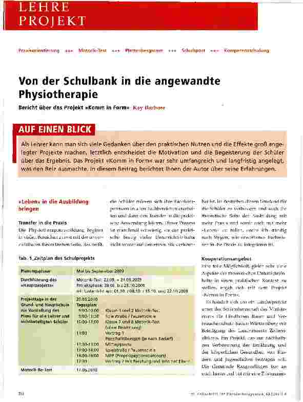 Vorschauseite 1: Von der Schulbank in die angewandte Physiotherapie