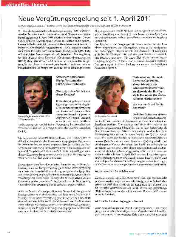 Vorschauseite 1: Neue Vergütungsregelung seit 1. April 2011