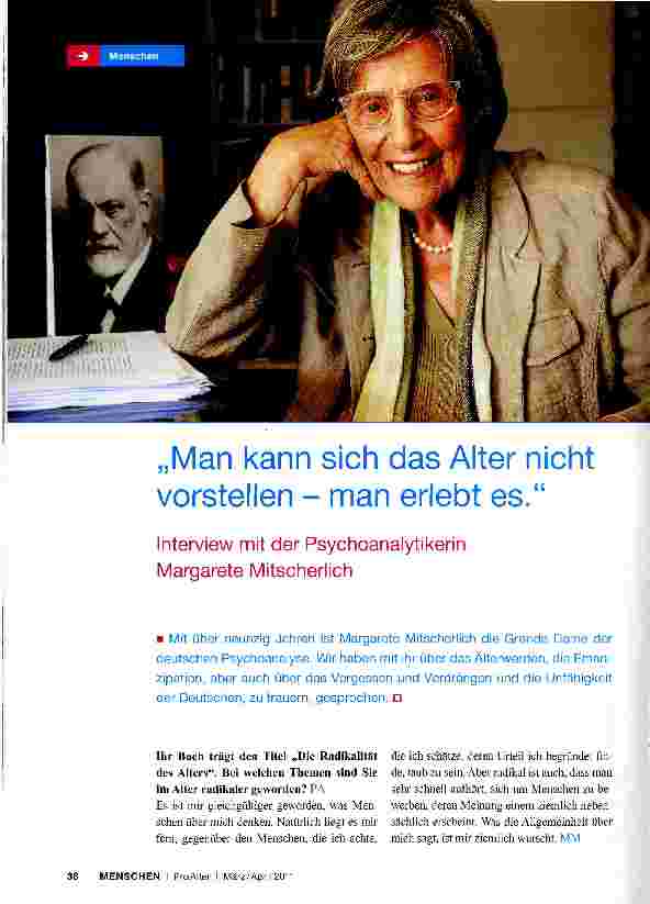 Vorschauseite 1: „Man kann sich das Alter nicht vorstellen - man erlebt es. Interview mit der Psychoanalytikerin Margarete Mitscherlich