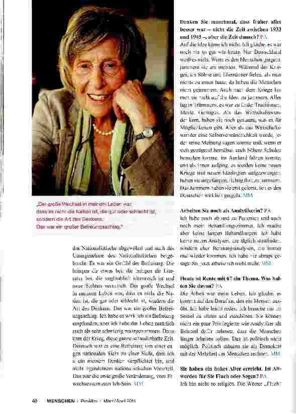 Vorschauseite 3: „Man kann sich das Alter nicht vorstellen - man erlebt es. Interview mit der Psychoanalytikerin Margarete Mitscherlich